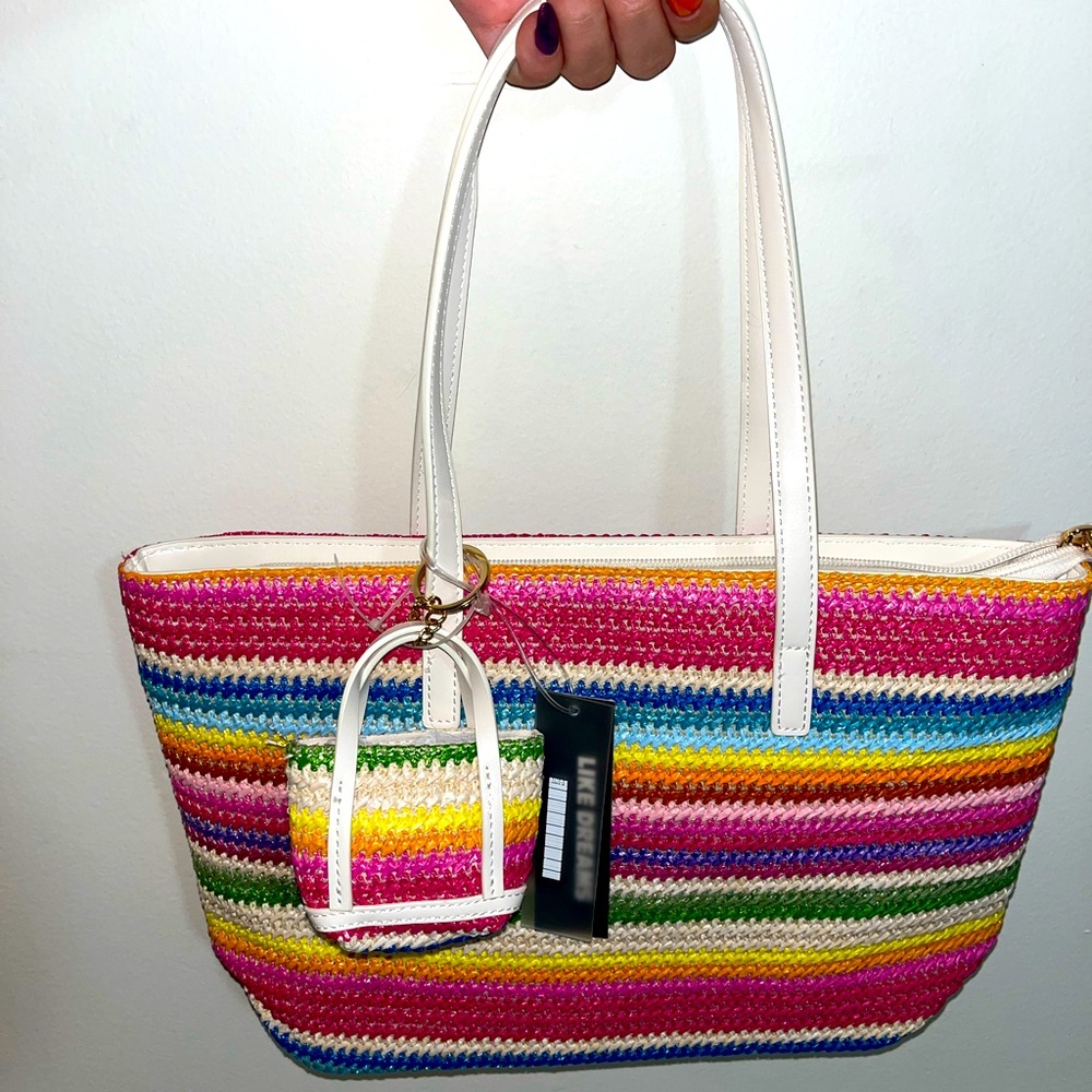Rainbow Straw and Leather bag